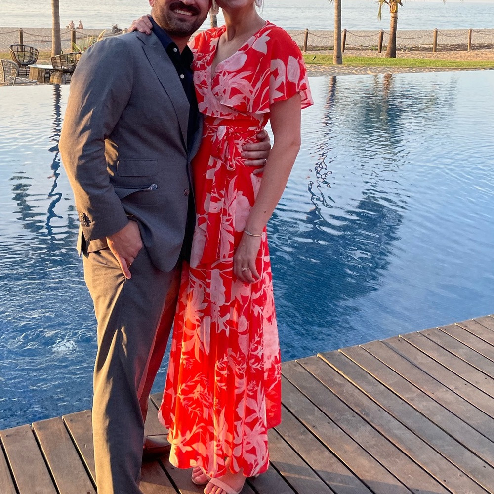 Eliza J floral orange maxi/cocktail dress (size 2)